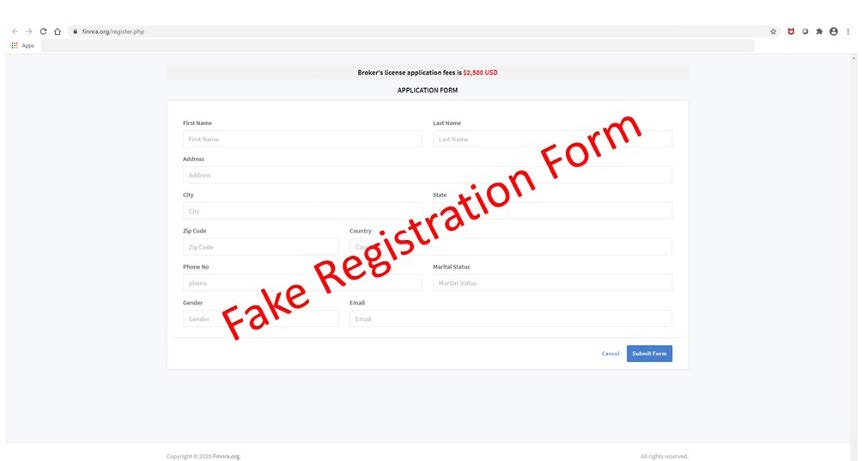 FINRA Alerts Firms to Use of Fake FINRA Domain Name - Screenshot