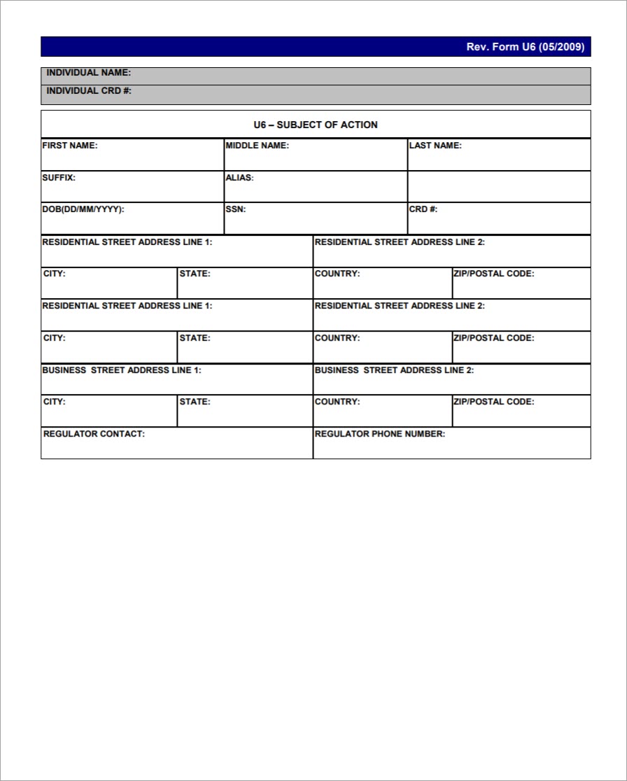 Sample Form U6 for CRD Individual