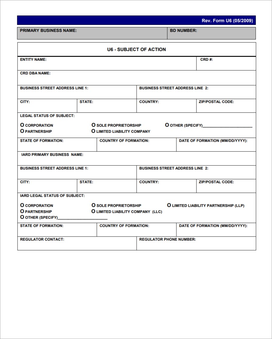 Sample Form U6 for CRD/IARD Organization