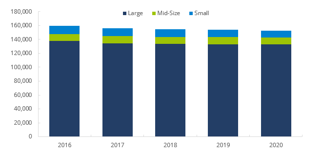 Firm Distribution by Number of Branches, 2015−2019