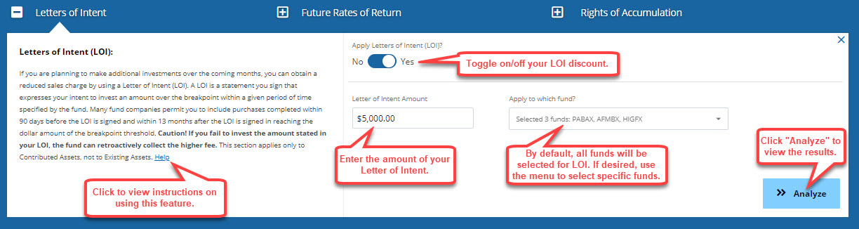 fund analyzer advanced options