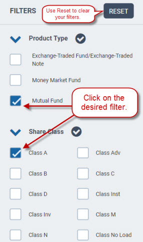 fund analyzer expanded filters view