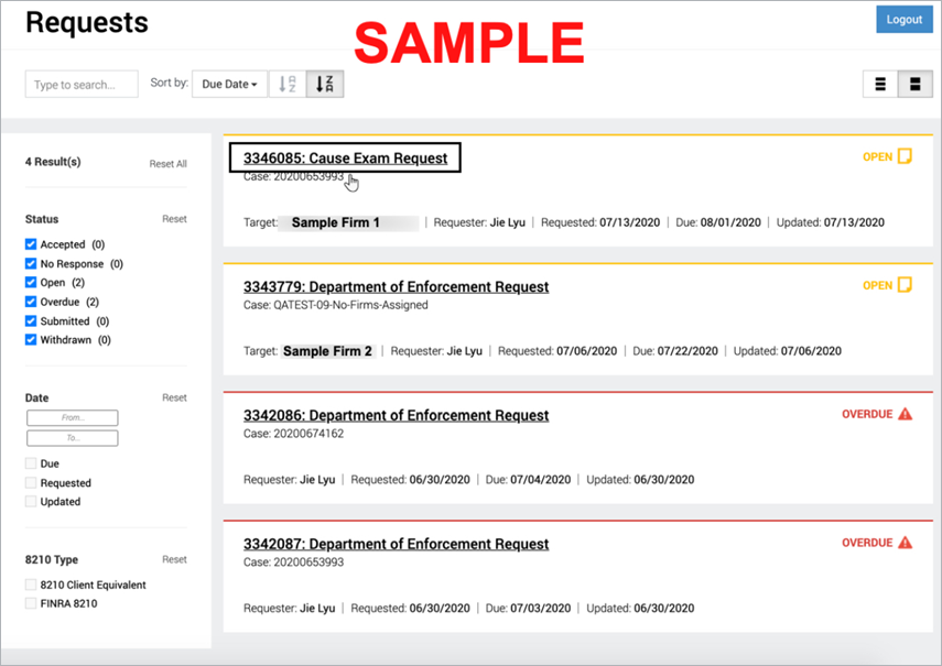 Request Manger - Sample Cause Exam Request