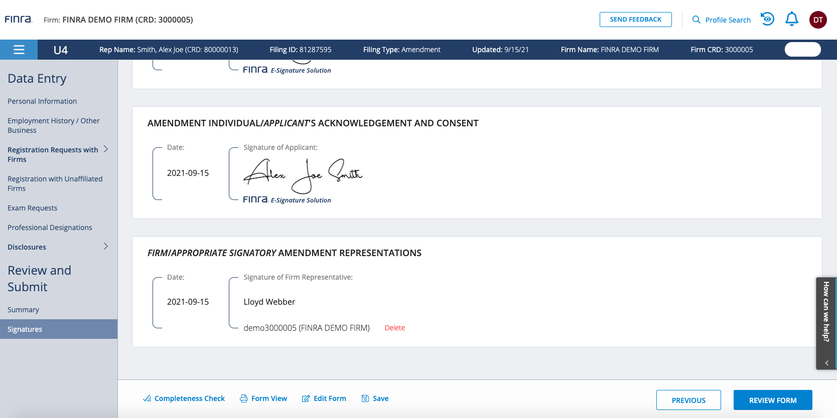 Firm Settings Guide: Opening the Form View of the Signed Filing