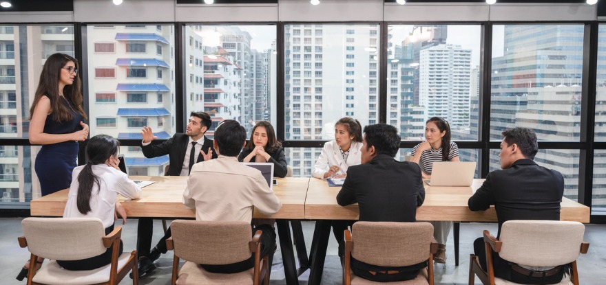 Business colleagues meeting at conference table 