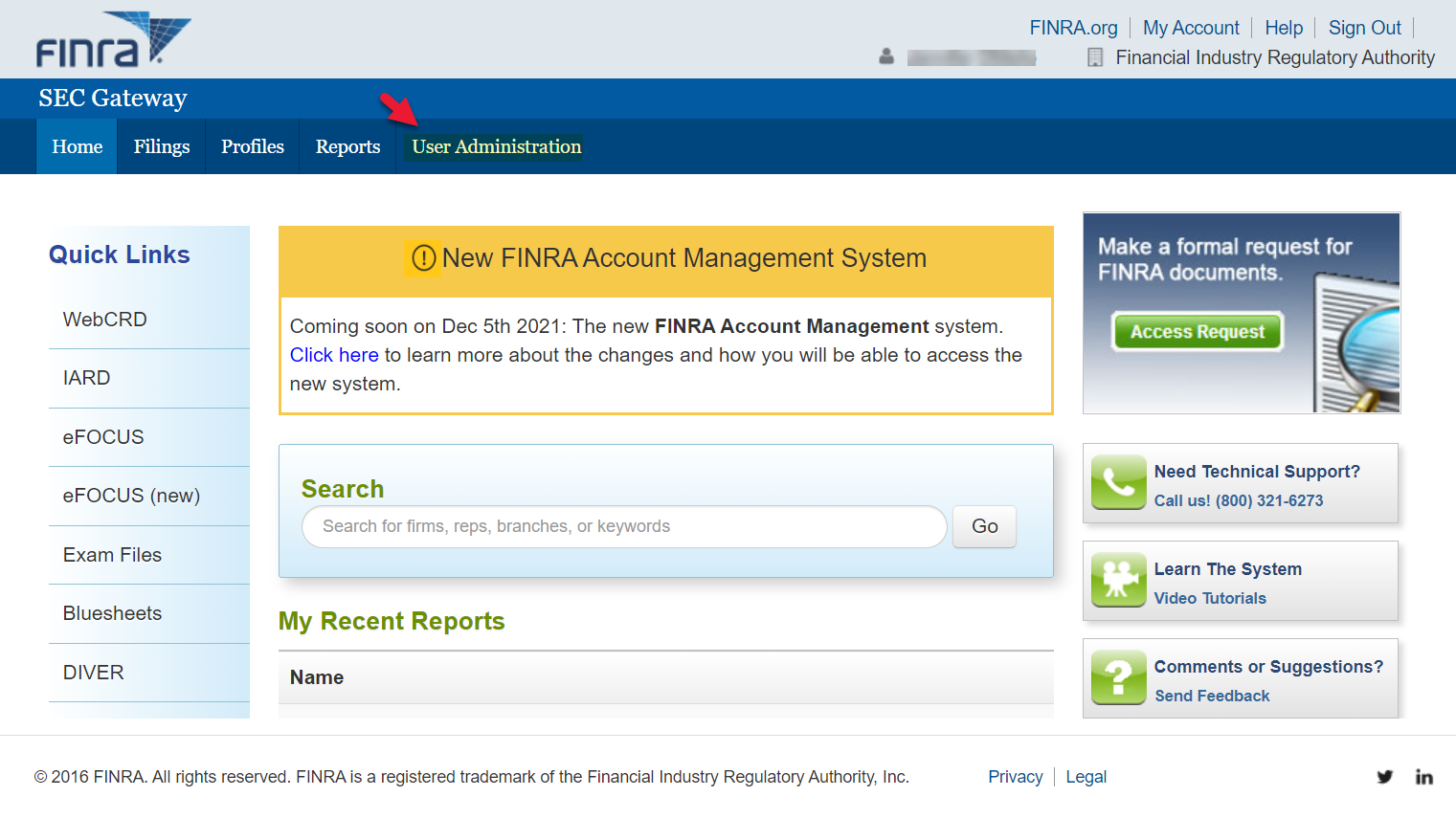Account Management System: User Admin tab