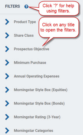 fund analyzer filtered search initial view